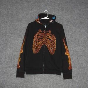 Tony Hawk Skeleton Ribcage Hoodie Kids L Black Full Zip Graphic Skater Goth Y2K
